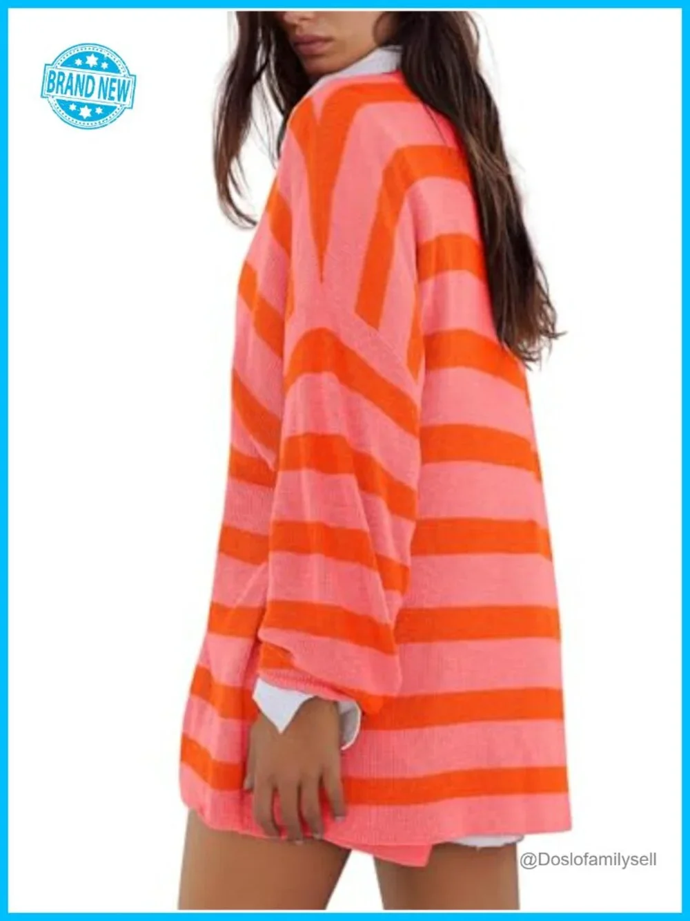 Striped Oversized Lounge Set Matching Pajamas Long Sleeve Sweater Top and Shorts